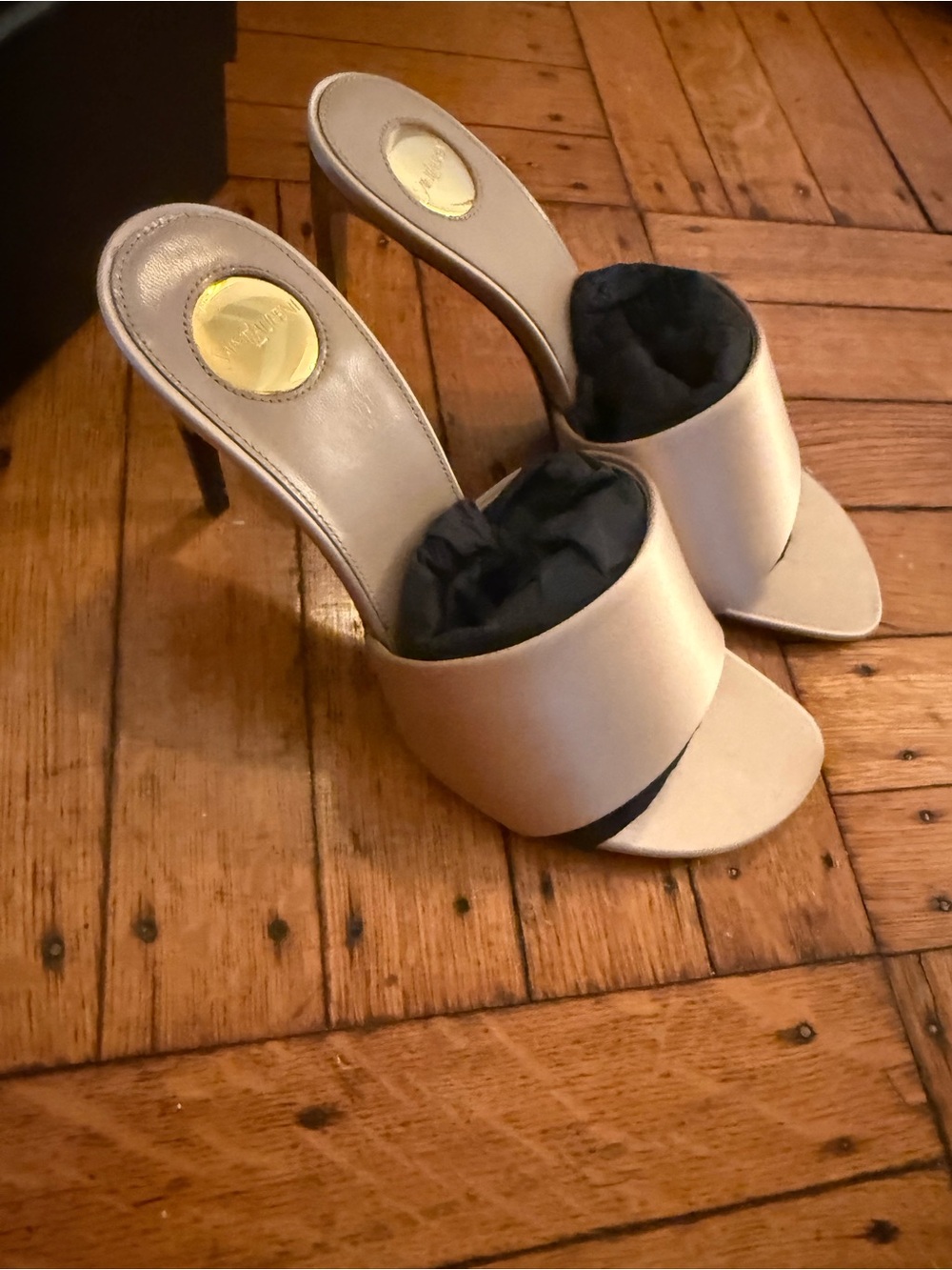NIB Saint Laurent Nude Satin Mule Heels